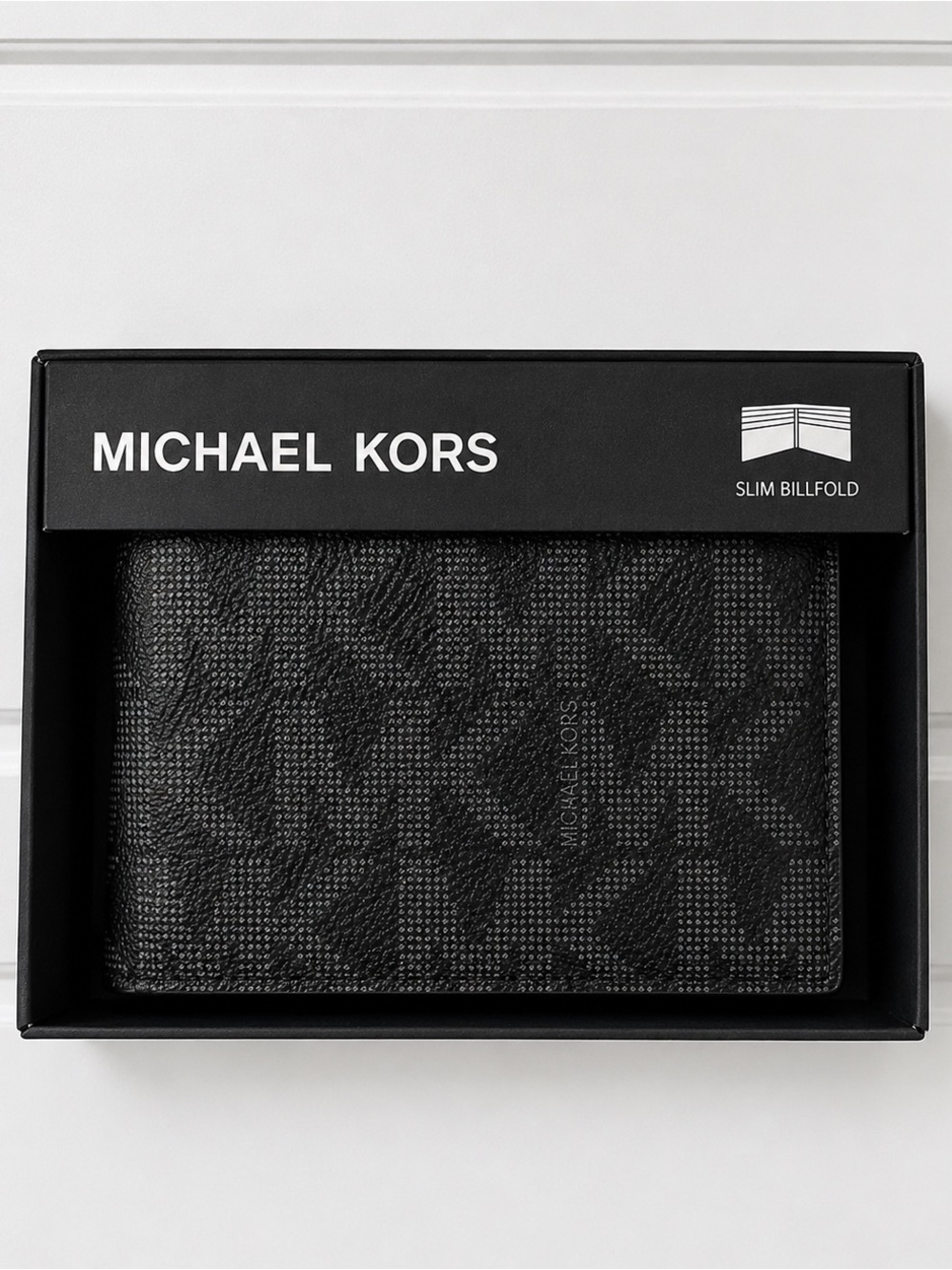 MICHAEL KORS MK 86F5SMNF5B Men Leather SLIM BILLFOLD Wallet BLACK NOIR ~ NEW